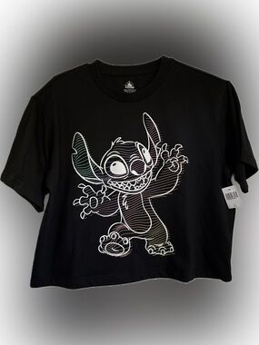 NEW Disney Parks Stitch Black Crop Top T-Shirt Adult Size Small
